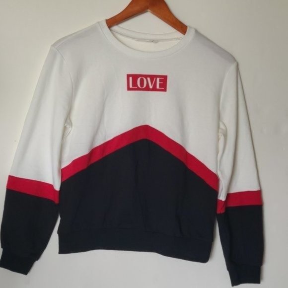 SHEIN Girls Letter Print Colorblock Pullover‎ Love - Picture 3 of 6